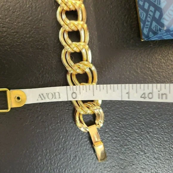 VTG 1981 Avon Textured Link Chunky Bracelet Large 7.5" Gold Tone Retro Classic - Picture 4 of 6